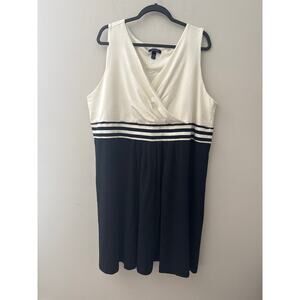 Lands’ End Black/Cream Fit & Flare Cross Front Pique Dress, Women’s Plus 3X